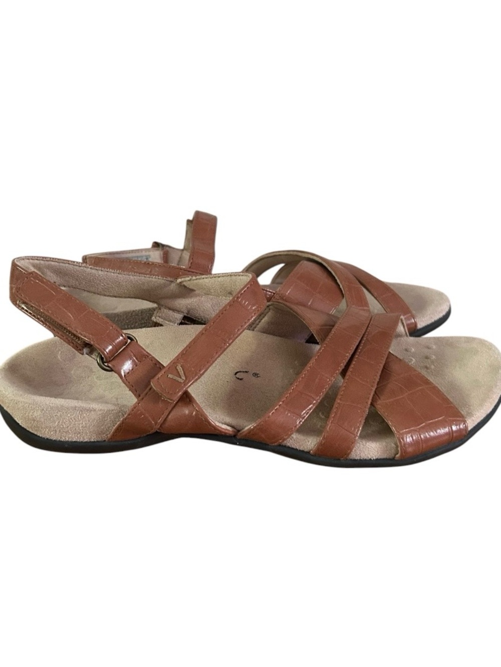 Women's VIONIC Brown Leather Strappy Slingback Sandals 7.5 Wide